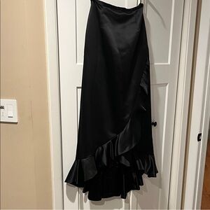 Kay Unger Black Asymmetrical Satin Skirt